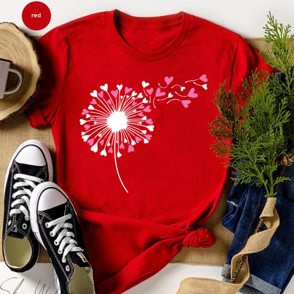 Dandelion Heart Shirt Valentine Tee Wildflower Dandelion TShirt Valentine Flower Shirts Cute Lovers Tshirt Gift for Valentines