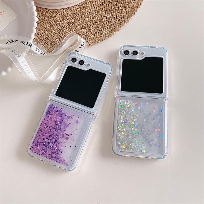 Чехол Glitter Quicksand Love Heart для Samsung Galaxy Z Flip 6 5 4 3 Flip6 ZFlip Flip5, цветной, блестящий, мягкий, ударопрочный чехол из ТПУ