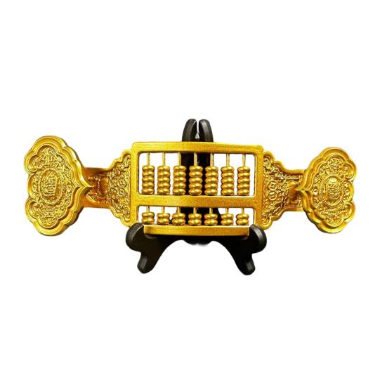 Mini Brass Abacus Ruyi Decoration Vintage Chinese Ruyi Golden Abacus Math Calculating Tool Sculpture Feng Shui Decoration Home Office Desktop Ornament