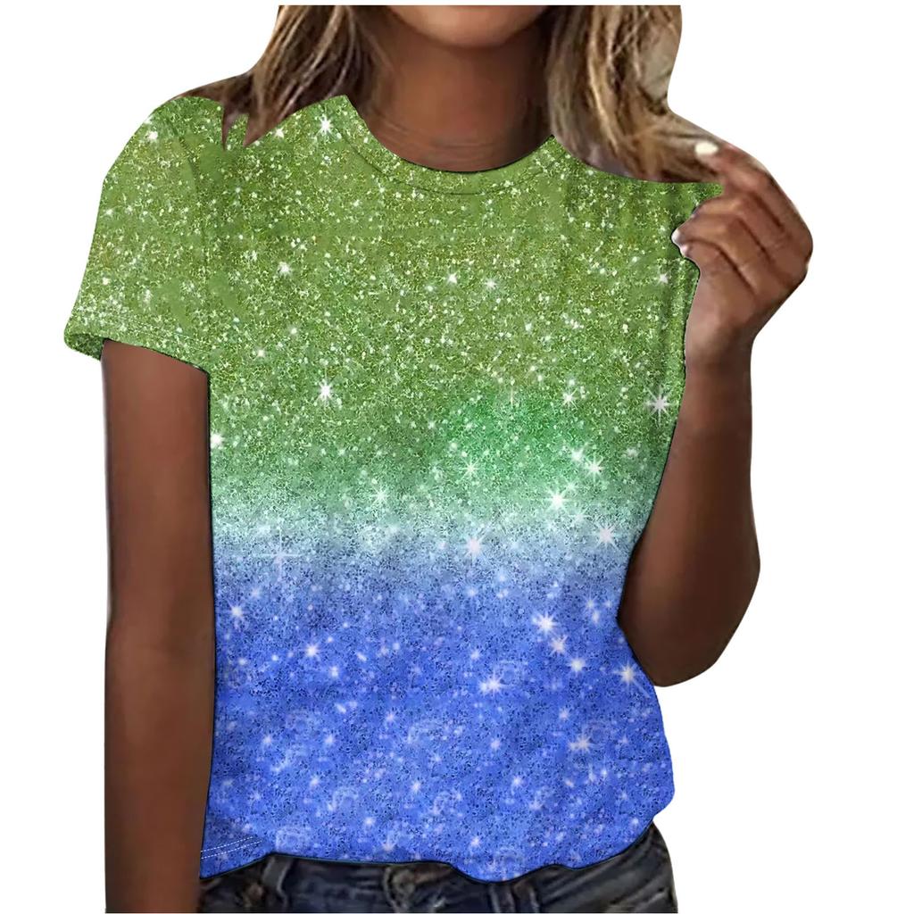 Summer Round Neck Beautiful Floral Print Top Fashionable Casual Short Sleeved Women's T-shirts