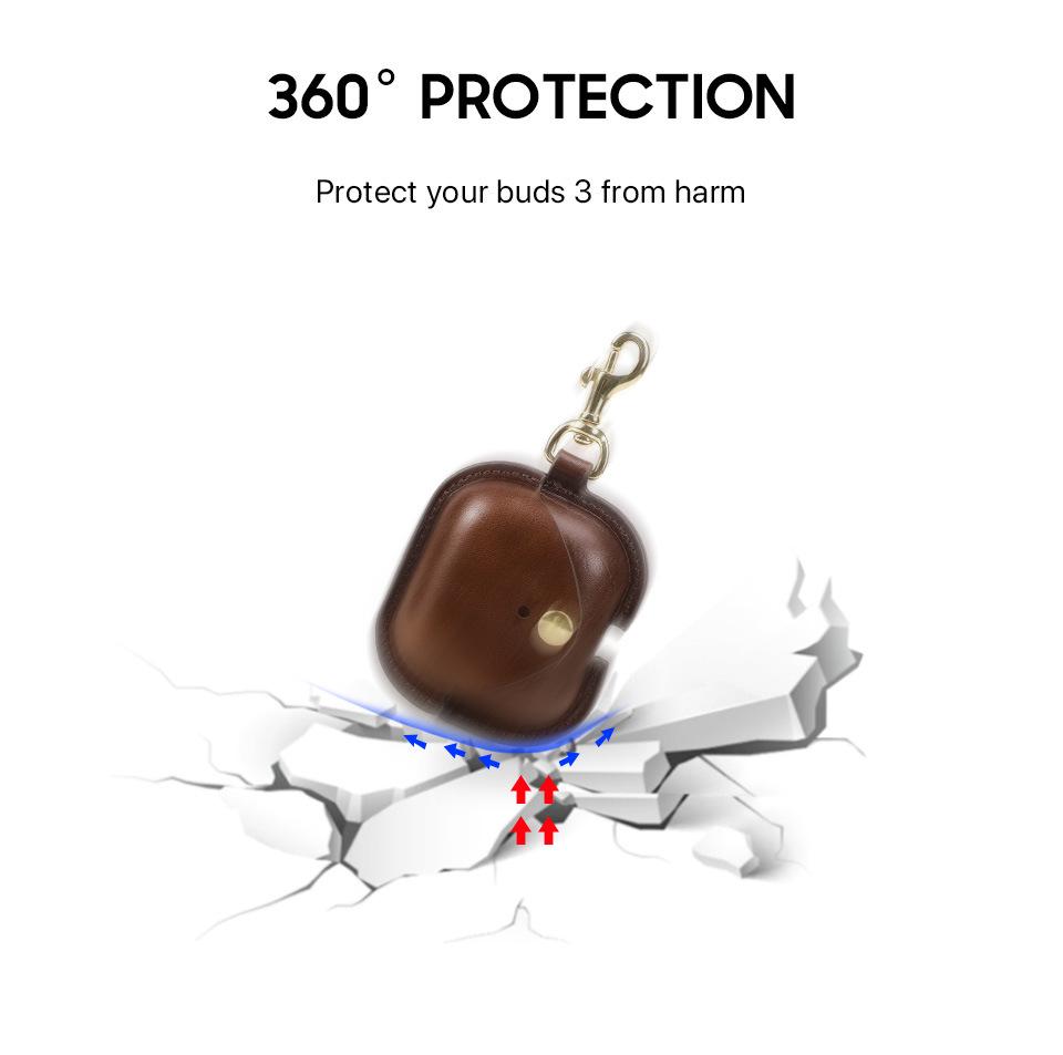Защитный чехол из вощеной коровьей кожи для Samsung Galaxy Buds 3 – Полное покрытие, Ударопрочный.