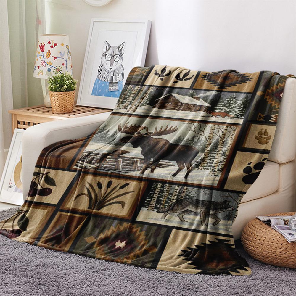 1PC Patchwork style Print FlAannel Blanket, High quality Comfortable for All Seasons, Home Decor, Warmth and Comfort