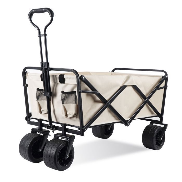 Portable Wagon - Ultra-Compact Folding Wagon - All-Terrain Wheels - 100kg - 600D Oxford Fabric - Beige