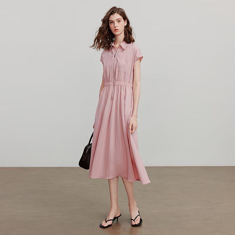 Women's Textured Polo Collar Sleeveless Shirt Dress