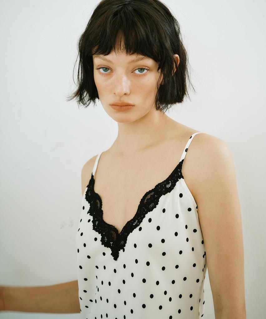 Green Butter Dot Lace Slip Dress (Ivory)