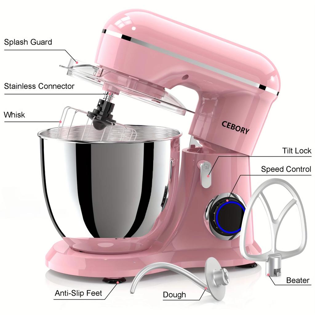 Pink Stand Mixer - Multi-Speed Tilt Head Kitchen Electric Mixer with Dough Hook, Stirrer and Mixer - Baking Mixer.