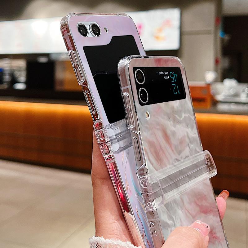 Для Samsung Galaxy Z Flip6 Flip5 Zflip4 Zflip3 Цветной Мраморный Ударопрочный ПК Жесткий 3 Шт. Складной Чехол Крышка