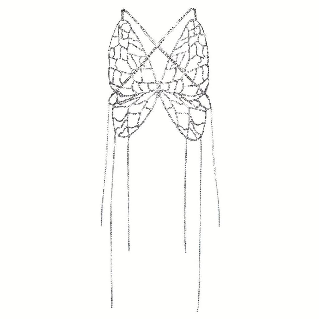 Sexy One-piece Hollowed Out Rhinestone Thoracic Chain Fashion Personality Butterfly Bra Body Chain Accessories