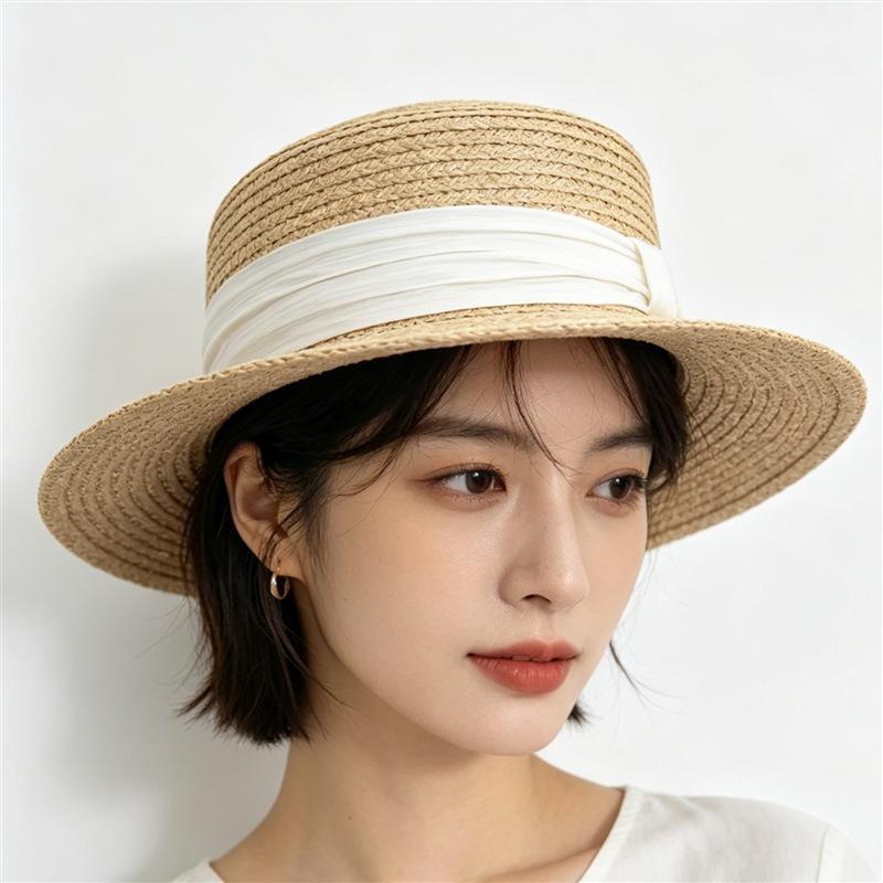 New French retro handmade straw sunscreen hat top hat Lafite straw hat women's summer vacation sunshade beach hat