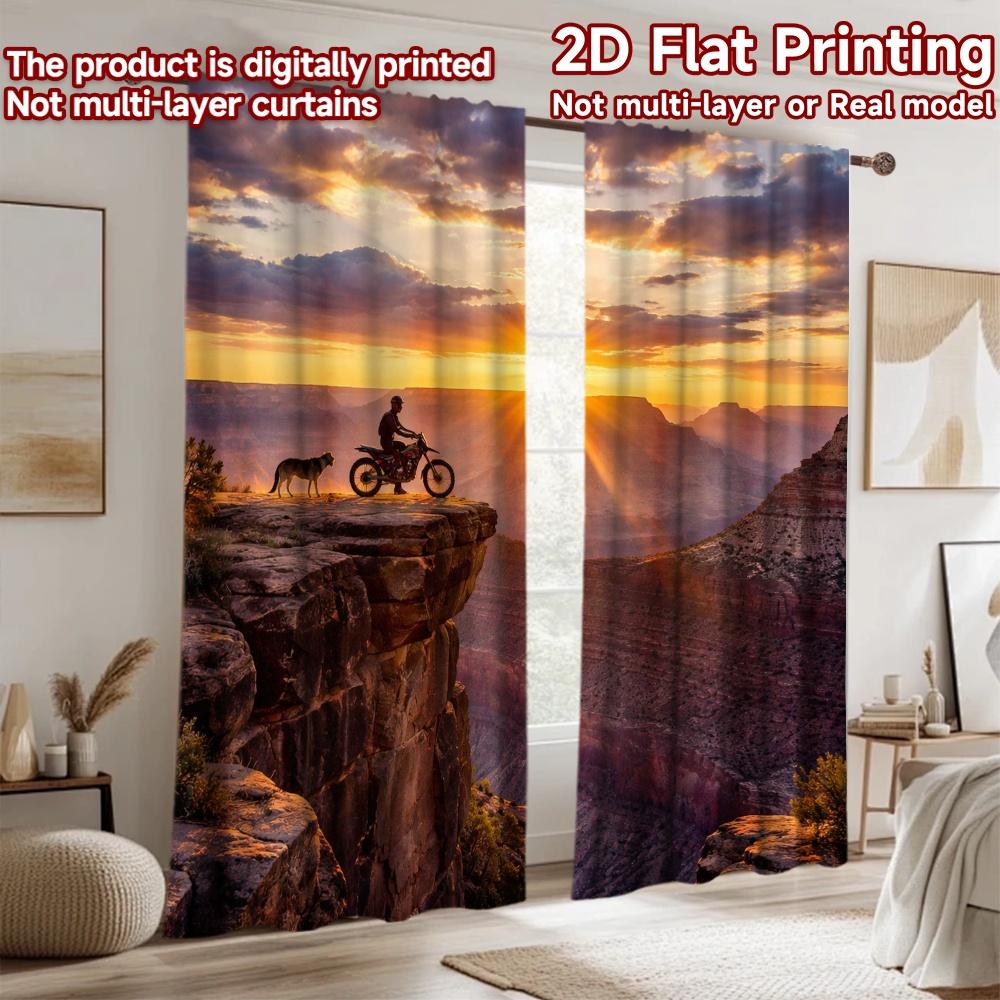 2D flat printing 2pcs Curtain Party Window Curtains Sunset Adventure Cliff Digital Printed Polyester Drapes Festive Curtains for
