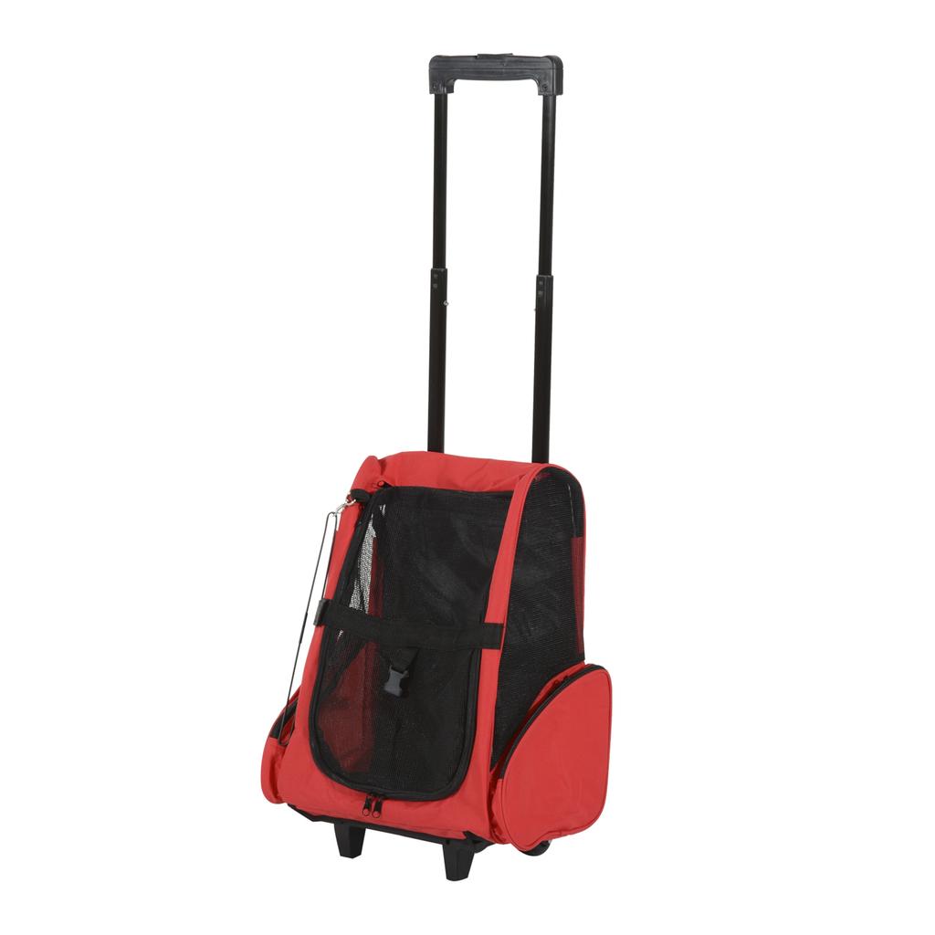 2-in-1 Pet Carrier Backpack for Dogs and Cats with Side Pockets, Telescopic Handle and Wheels, 42x25x55cm, Red