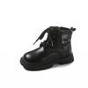 Children Platform Ankle Boots New Round-toe Black Boots for Girl Solid Color Causal Kids Fashion Short Leather Boots Side Zipper