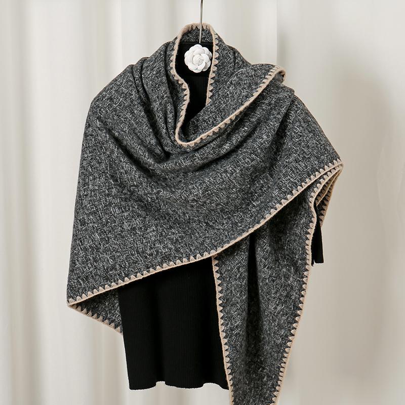 Solid Color Cashmere Triangle Scarf Woman Autumn Winter Shawls Thickened Pashmina Fashion Muffler Foulard Bufanda Echarpe Poncho