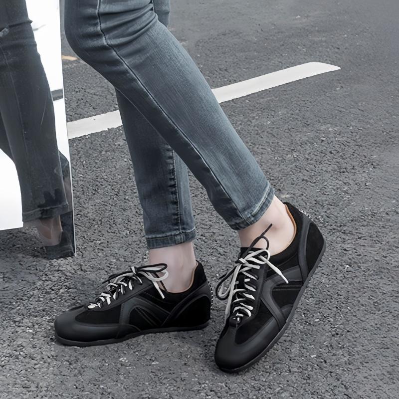 Мода Женщины Немецкая Кожа Кроссовки 2025 Новые Повседневные Кроссовки Удобные Туфли на Плоской Подошве из Оленьей Кожи На Шнуровке Женская Обувь