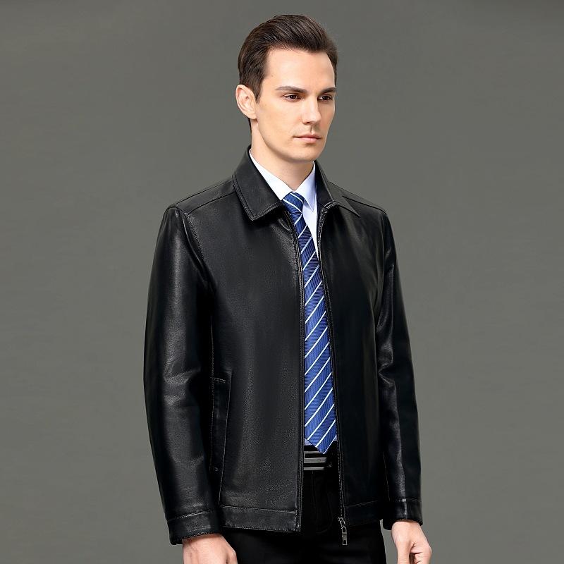 Модная кожаная куртка для мужчин, деловой лацкан из овчины, новая кожаная куртка для папы среднего возраста на осень и зиму
