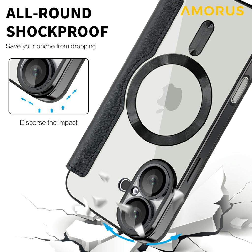 Чехол для iPhone 16 Plus, совместимый с MagSafe, с блокировкой RFID, держателем для карт, кожаный чехол для телефона