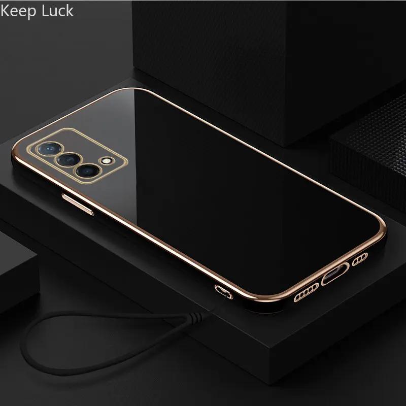 Роскошный силиконовый чехол со шнурком для OPPO A5 A9 A15 A16 A52 A53 A54 A54S A55 A72 A57 A74 Reno 7, мягкий чехол-бампер, капа