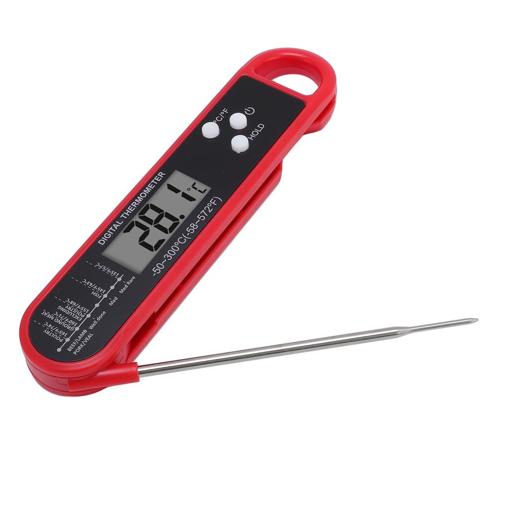Red Folding Food Thermometer Long Probe Digital Meat Thermometer for Grilling and Baking