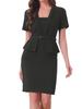 Allegra K Women's Vintage Office Dress, Belted, V-Neck, Faux Two-Piece, Slim Fit, Casual, Short Sleeve, Black, Size XS