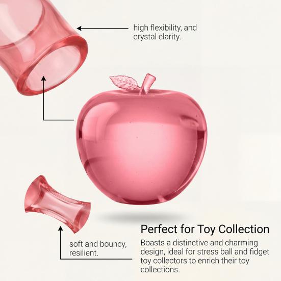 Apples Squeeze Toy with Leaf, Slow Rise Candy Stress Reliever, Soft TPR Fidget Ball for Adults, Clear Cute Fruit Shape Desk Gift