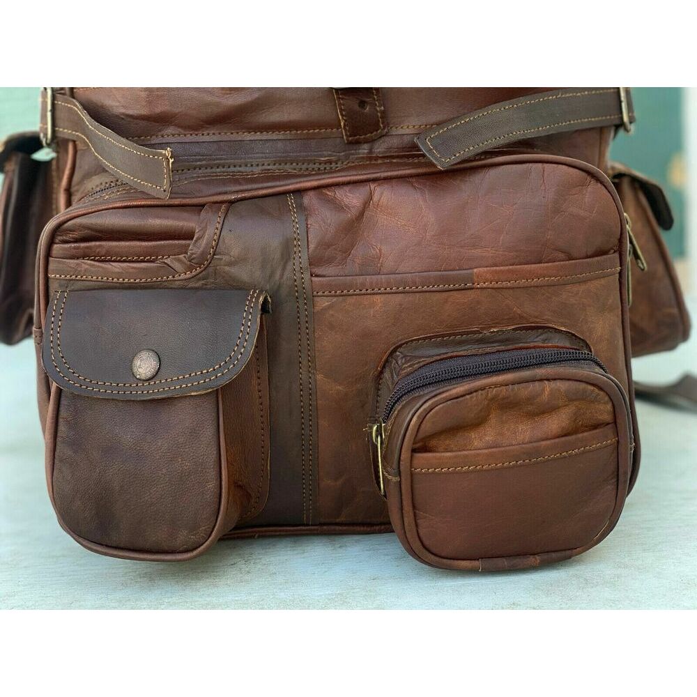 Goat Leather Backpack Rucksack Travel Genuine Brown Unisex Vintage Bag