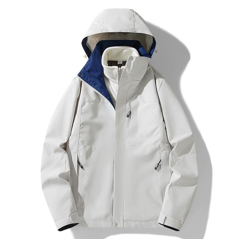 Женская ветрозащитная водонепроницаемая куртка 3 в 1 с дополнительной бархатной подкладкой, утепленная для осени/зимы, мужская контрастная расцветка в альпинистском стиле.