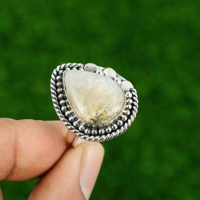 Распродажа ко Дню матери Серебро 925 пробы Камень агат с перьями Модное кольцо-обещание с уникальной оправой