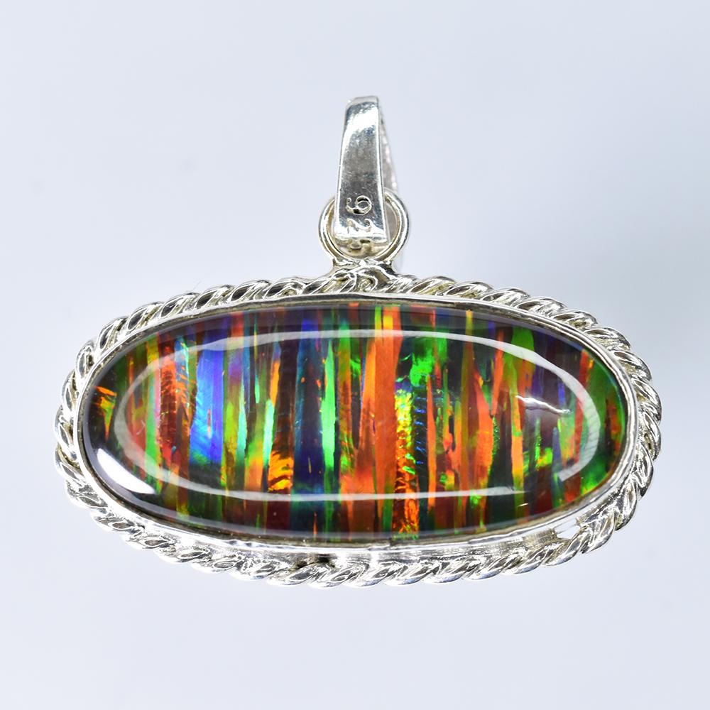 Extremely Rare Natural Opal 30 Ct Oval 925 Sterling Silver Pendant