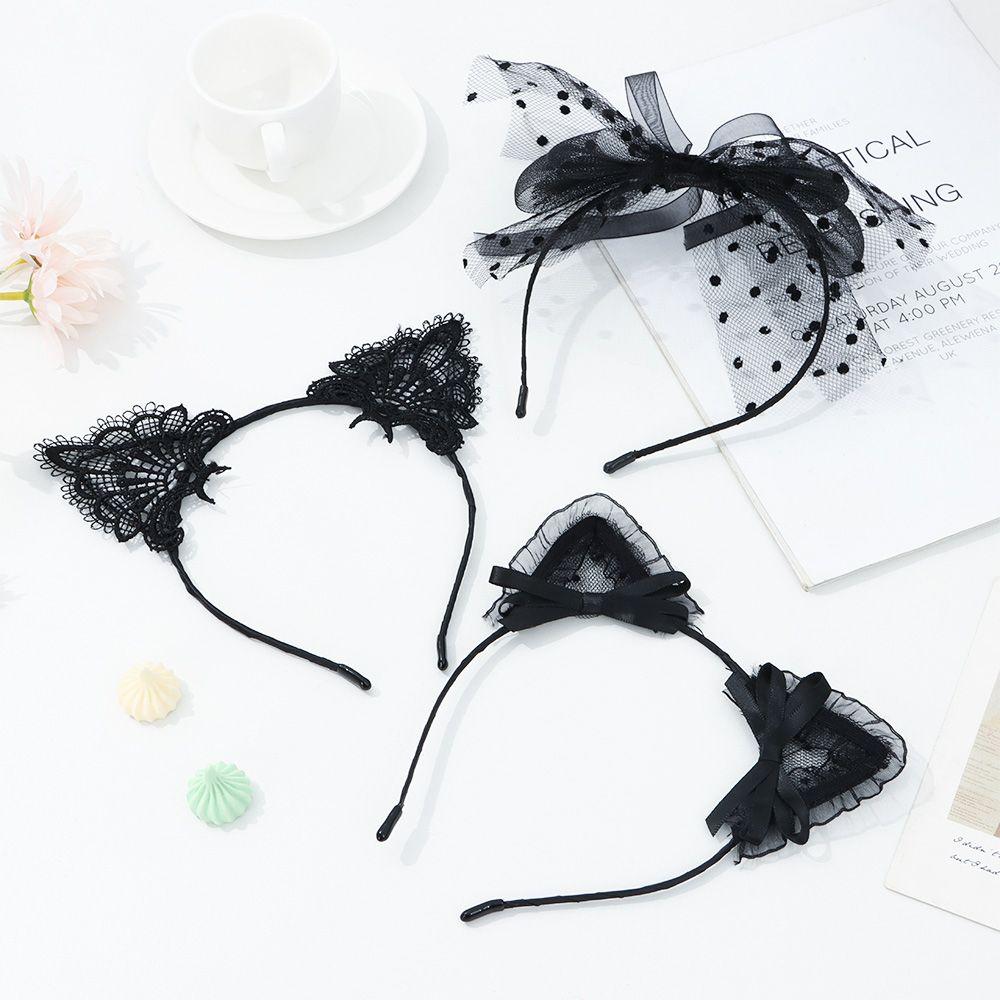 Women Girls Lace Masquerade Cat Ear Headband Fancy Dress Hairband Hair Accessories Cosplay Headwear