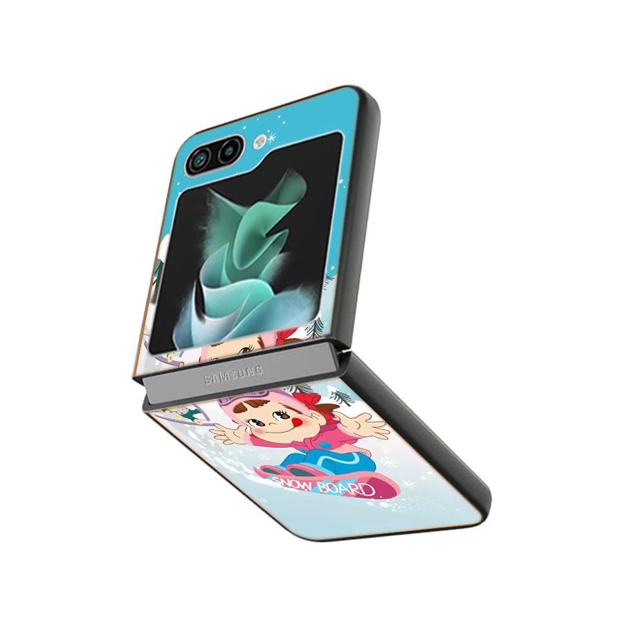F-Fujiya M-Milky P-Peko C-chan Cartoon Phone Case For Samsung Z Flip 7 6 5G Galaxy Z Flip4 Z Flip5 Z Flip3 Coque Black Hard PC S