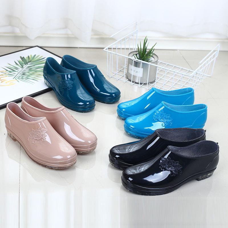Spring and Summer Rain Shoes Women Fashion Low Help Yuanbao Water Boots Short Barrel Kitchen Non-skid Shoes Shallow Work Shoes Rubber Shoe Cove