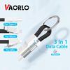 VAORLO Портативный мини-брелок 3 в 1, USB-кабель Micro USB Type C для iPhone, быстрое зарядное устройство, кабель для синхронизации данных, зарядный кабель Cabo USB-кабель