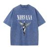 Винтажная стираная футболка Nirvana Панк-рок Серебряный Ангел Череп Принт Свободный Короткие рукава