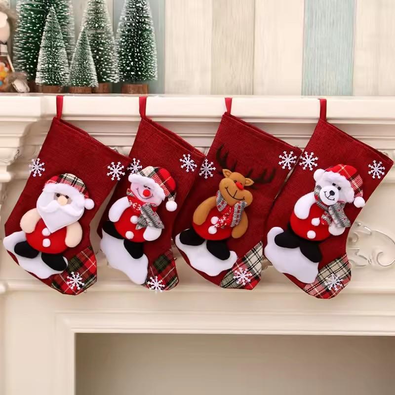 New Christmas Stocking Socks Gift Candy Bag Snowman Santa Elk Pattern Xmas Tree Hanging Ornament Party Home Fireplace Decoration