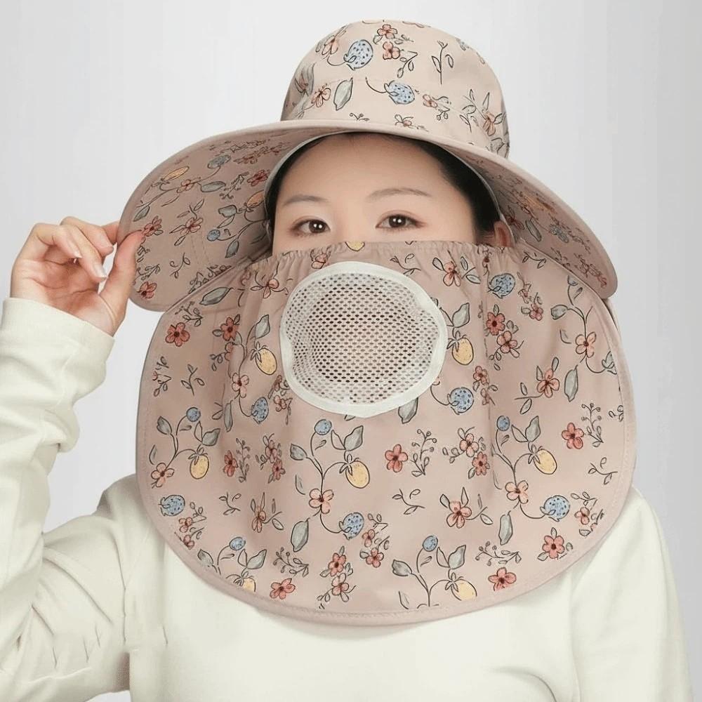 Thin With Mask Picking Tea Hat Floral Detachable Sunshade Shawl Cap Polyester Breathable Neck Protection Hat Spring / Summer