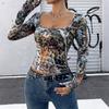 Женская осенне-зимняя Y2k футболка с длинным рукавом и принтом в виде леопарда