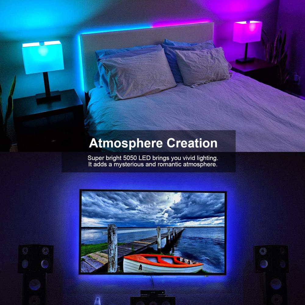 Комплект светодиодной ленты 5050 RGB с 24-кнопочным пультом и Bluetooth-управлением, 5 В, для подсветки фона телевизора