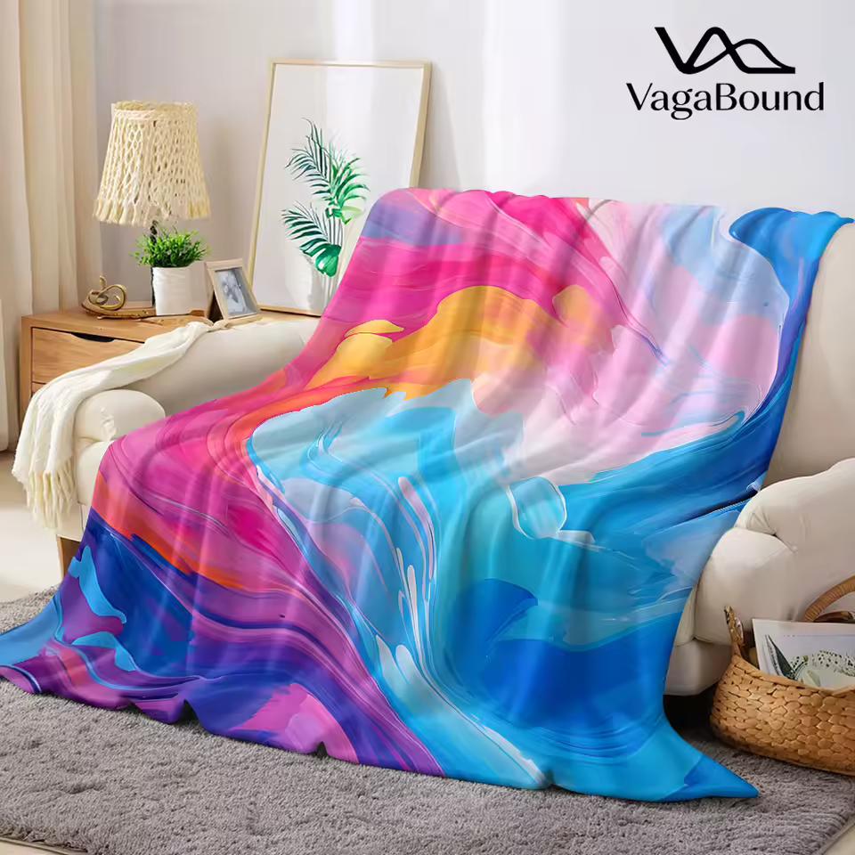 Rainbow Paint Swirl Flannel Blanket Warm Soft Halloween Christmas Decorative Couch Warm Cozy All-Season Gift