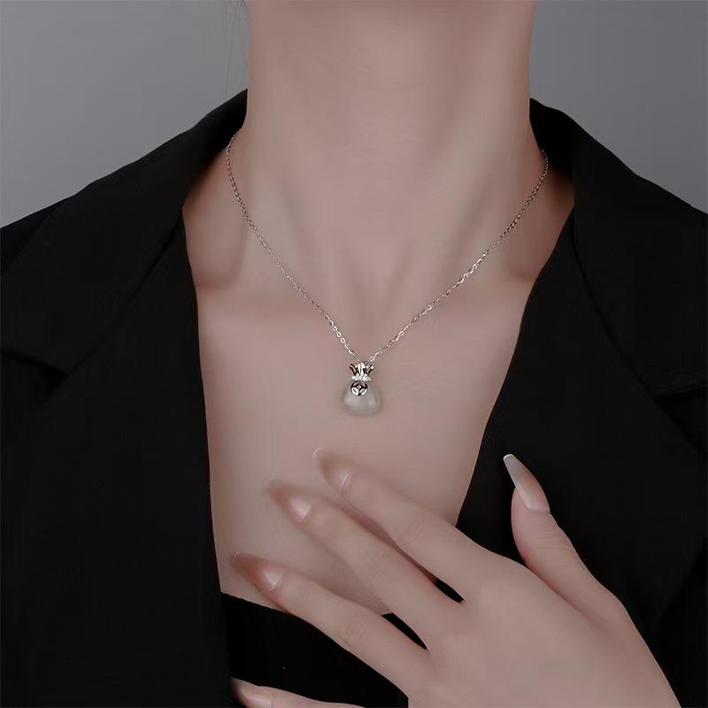 Серебряная подвеска из стерлингового серебра S925 с халцедоном - Дизайн "Счастливый мешок", Модная цепочка на ключицу, Универсальный женский подарок в китайском стиле на праздник