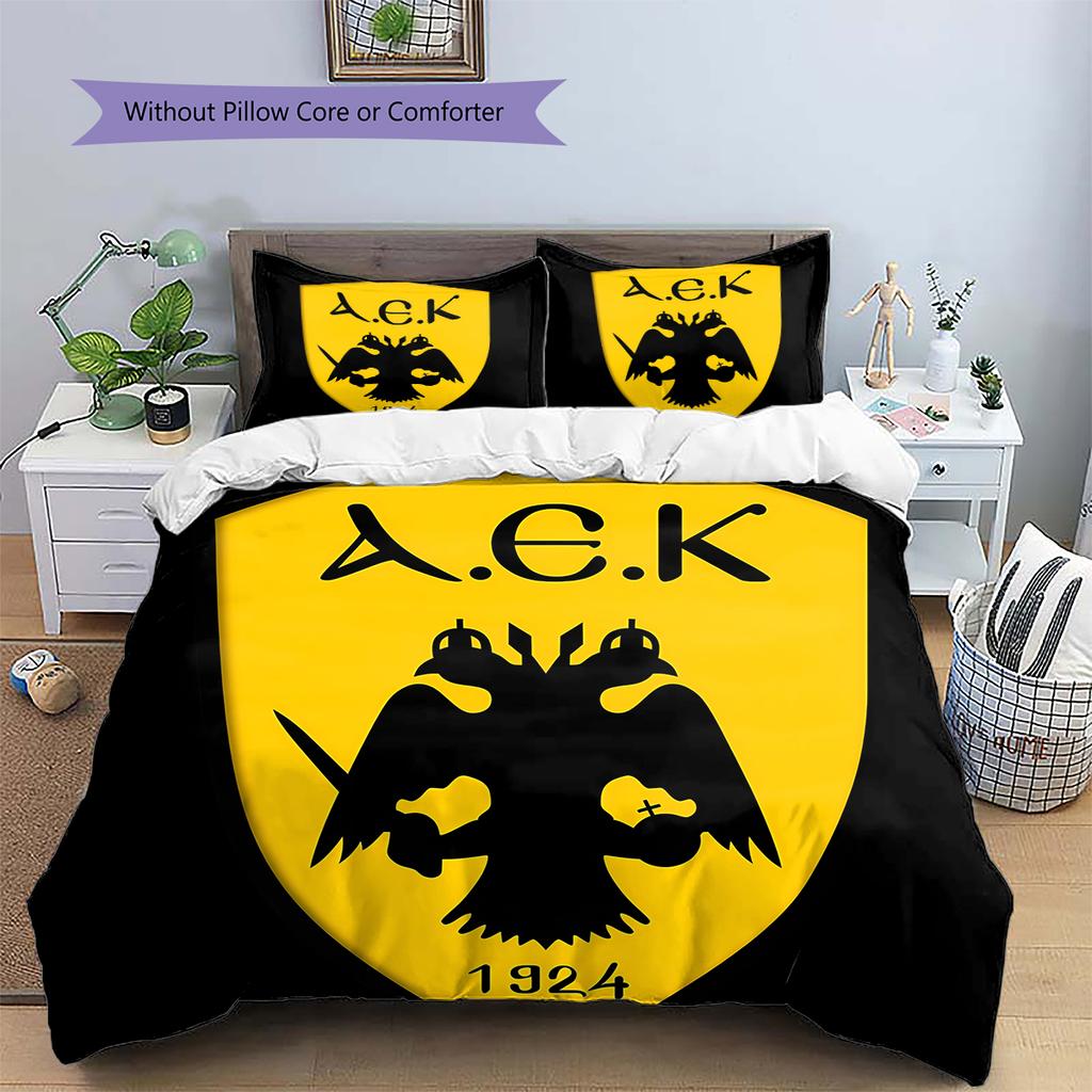 AEK Athens Football Club LogoPattern Bedding,Quilt Set Quilt Cover Pillowcase Home Birthday Gift (1 * duvet cover + 2 * pillowcase, without core)
