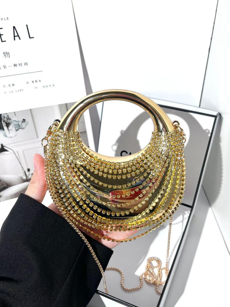 Acrylic Shell Shaped Clutch With Magnetic Closure And Embedded Rhinestones For Women