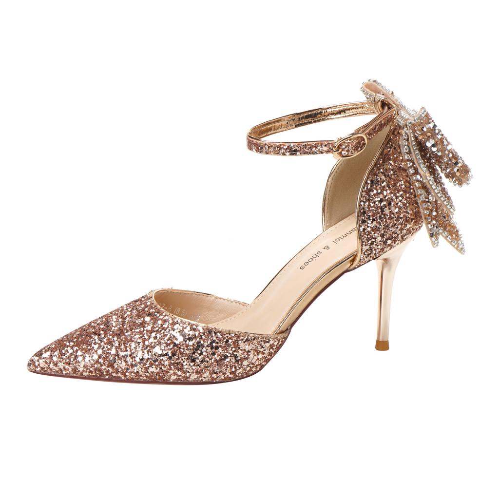 Летние роскошные женские модные босоножки с острым носком, блестками, стразами, бантом, кристаллами, на высоком каблуке, для вечеринки, свадьбы