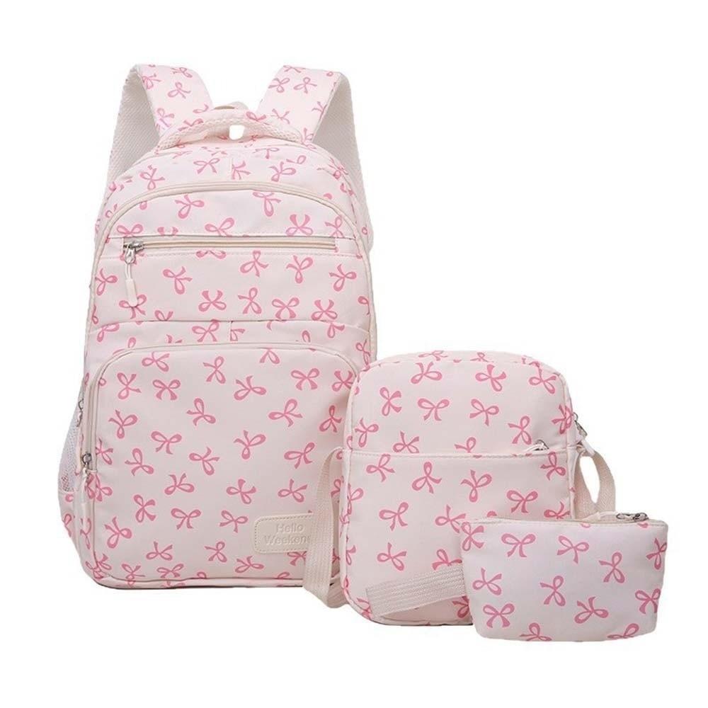 Daypack Three-piece School Bag Set Large Capacity Students School Bag Nylon Bow Backpack Sport