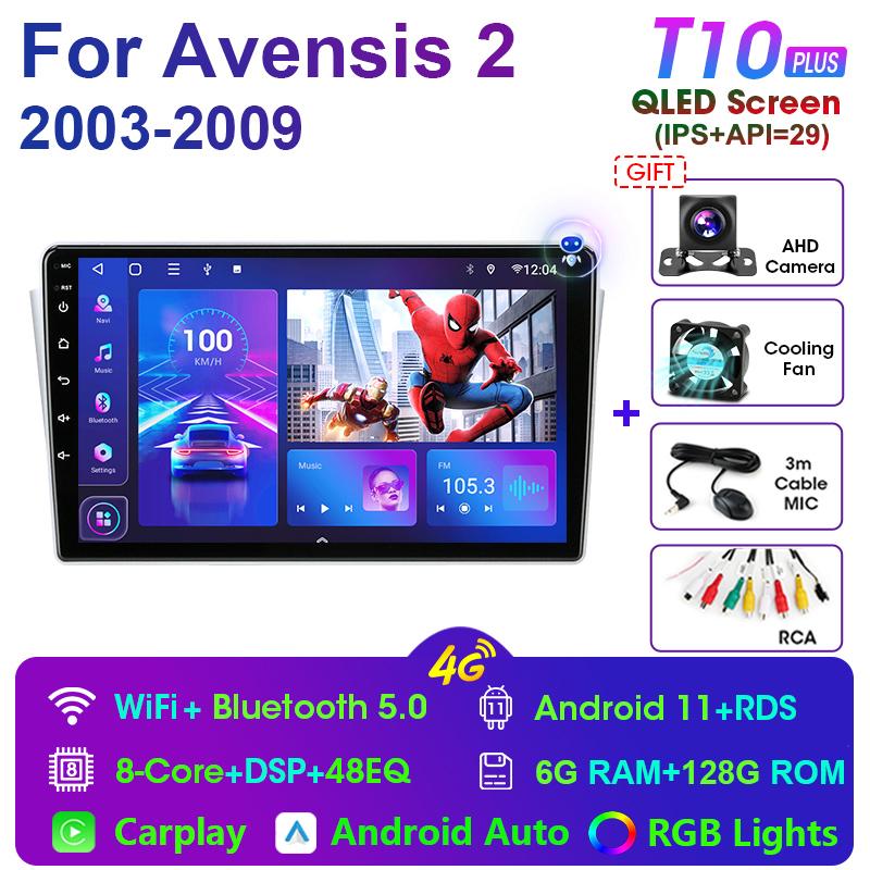 2 Din Android 11 автомобильное радио для Toyota Avensis T250 2 II 2003-2009 Мультимедийный видеоплеер Навигация GPS 4G Carplay Авто Стерео