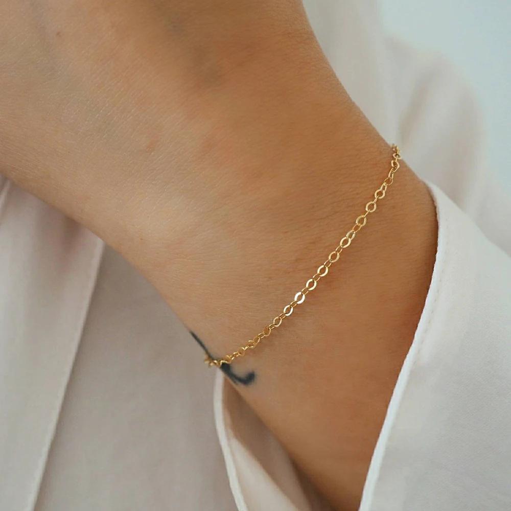 eManco Classic Fine Chain Gold-Plated Women's Bracelets Stainless Steel Large Lobster Clasp Adjustable Simple Jewelry