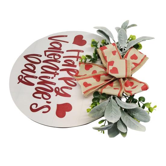 Знак на дверь ко Дню святого Валентина, деревянный знак на дверь с надписью «С Днем святого Валентина», подвесной декоративный знак на входную дверь с венком, бантом в виде сердечек для дома, стены, крыльца