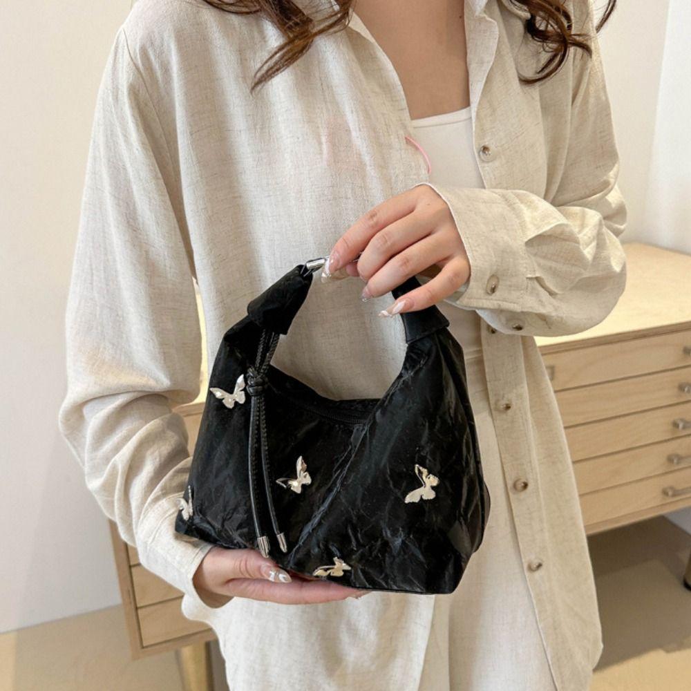 Portable Solid Color Chinese Style Handbag Zipper Fashion Cheongsam Bag PU Leather Retro Butterfly Crossbody Bag Women