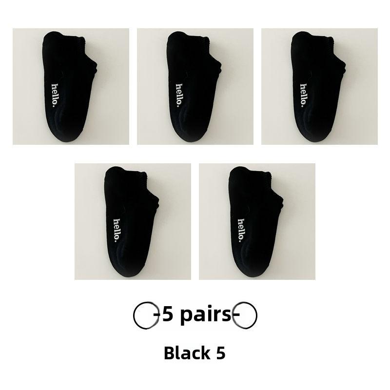 5 пар женских тонких носков с надписью «Handless» из хлопка и дышащей пяткой на весну и лето