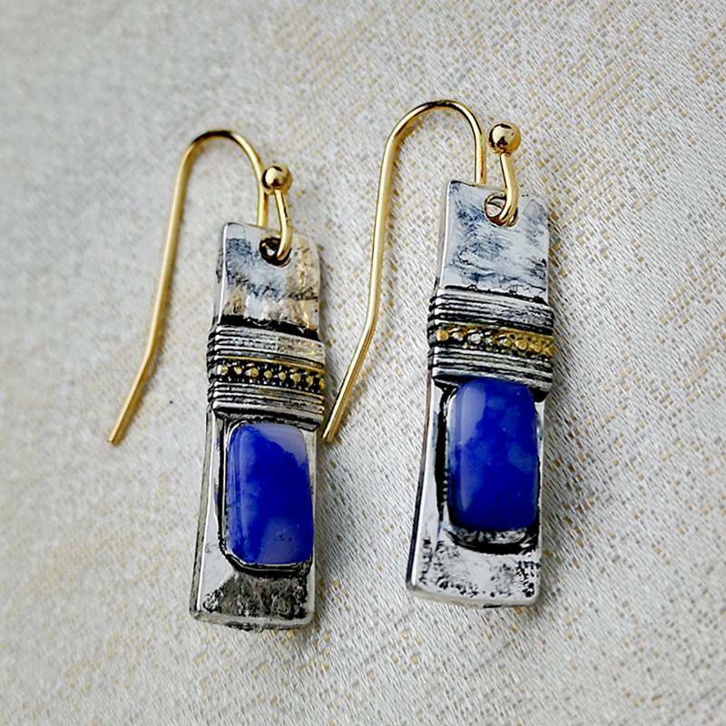 Женские модные ретро-серьги в богемном стиле с синим камнем, ушные крючки, ювелирные изделия в виде капель