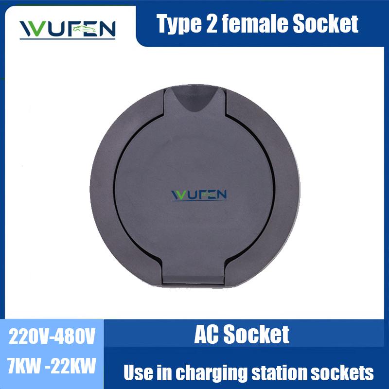 WUFEN Type 2 Female Socket Connector Socket IEC 62196-2 32A 1 Phase 3 Phase 4 Point Fixed AC Electric Vehicle Charging Station
